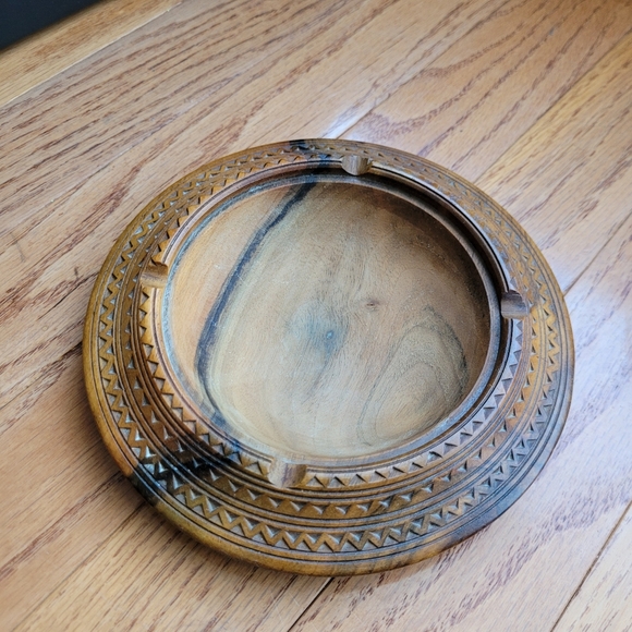 Ornate Wood Carve Trinket Tray Ashtray Home Decor - Picture 4 of 7
